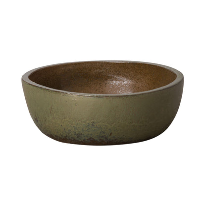 Shallow Metallic Green Ceramic Outdoor Planter