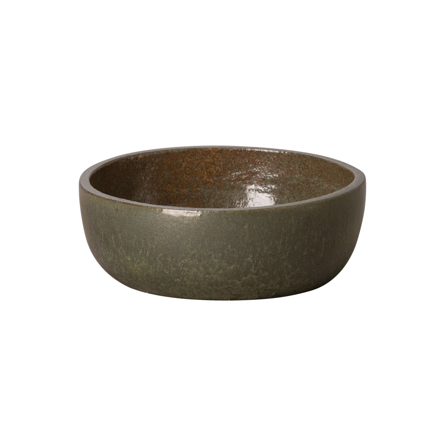 Shallow Metallic Green Ceramic Outdoor Planter