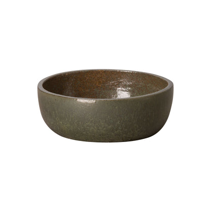 Shallow Metallic Green Ceramic Outdoor Planter