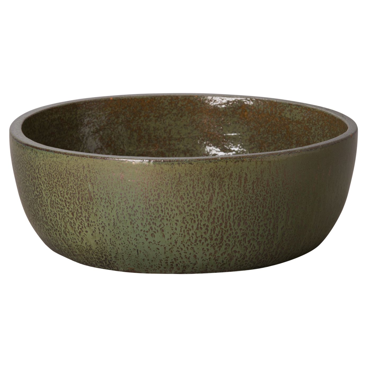 Shallow Metallic Green Ceramic Outdoor Planter
