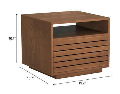 Slit Wooden Brown Nightstand