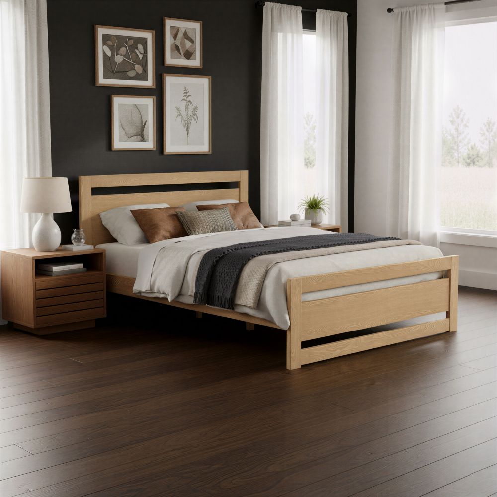 Slit Wooden Brown Nightstand