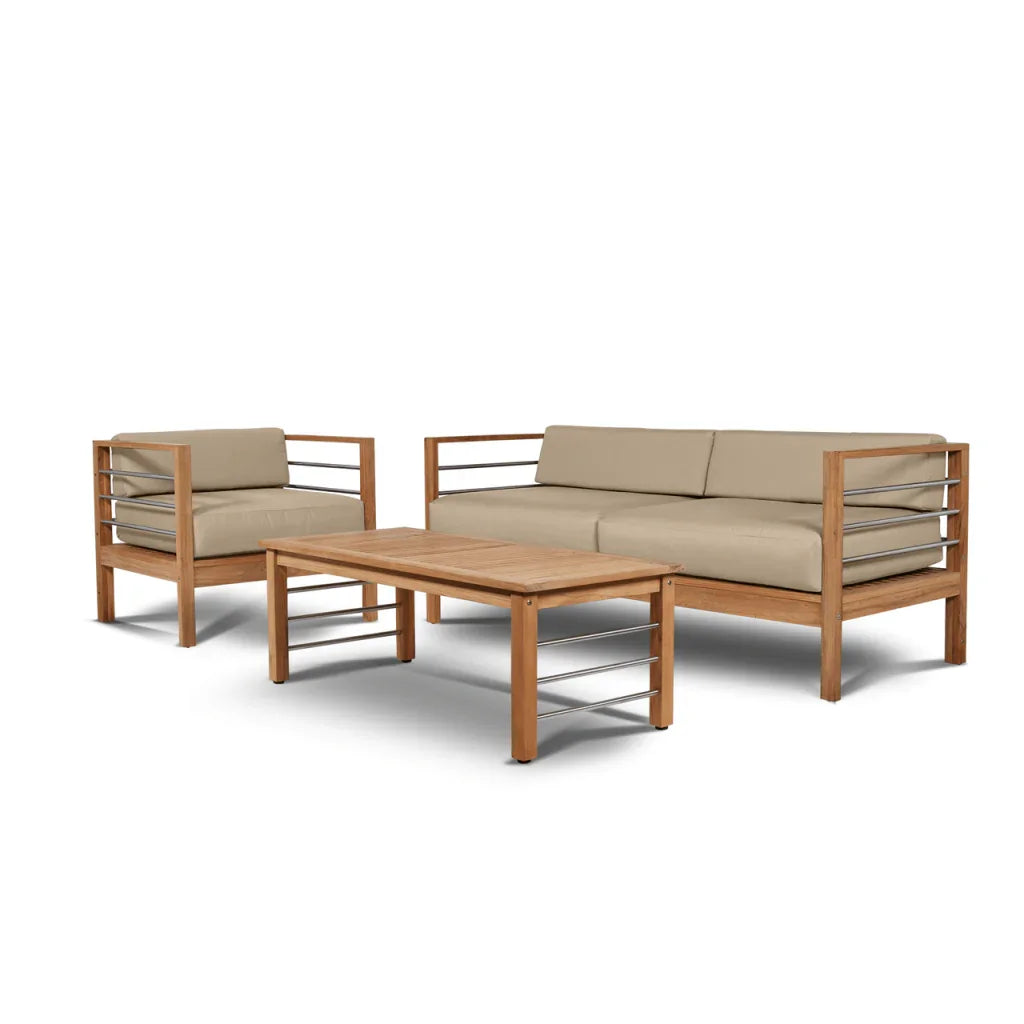 SoHo Teak Patio Deep Sofa Set with Sunbrella Cushion 4PC