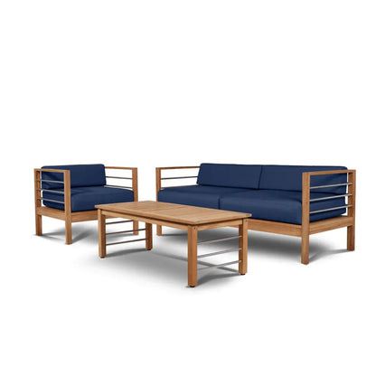 SoHo Teak Patio Deep Sofa Set with Sunbrella Cushion 4PC