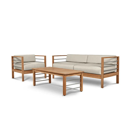 SoHo Teak Patio Deep Sofa Set with Sunbrella Cushion 4PC