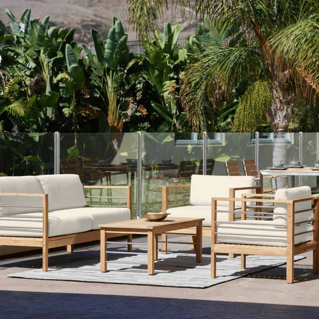 SoHo Teak Patio Deep Sofa Set with Sunbrella Cushion 4PC