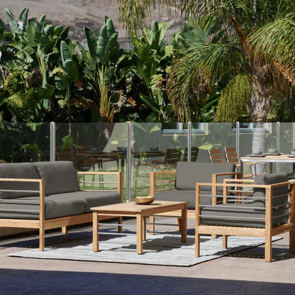 SoHo Teak Patio Deep Sofa Set with Sunbrella Cushion 4PC