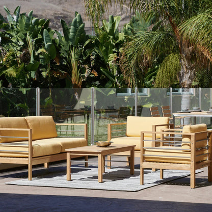 SoHo Teak Patio Deep Sofa Set with Sunbrella Cushion 4PC