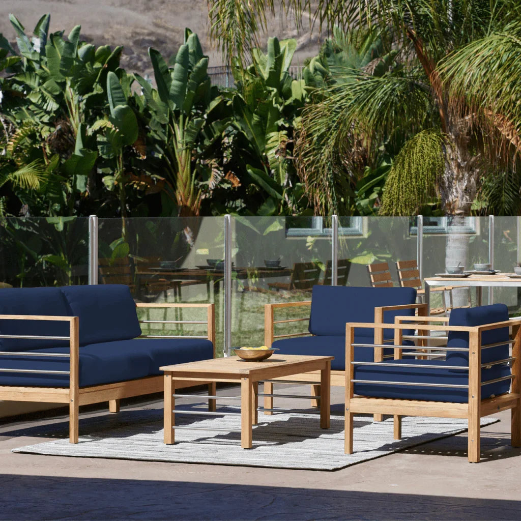 SoHo Teak Patio Deep Sofa Set with Sunbrella Cushion 4PC