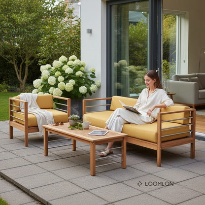 SoHo Teak Patio Deep Sofa Set with Sunbrella Cushion 4PC