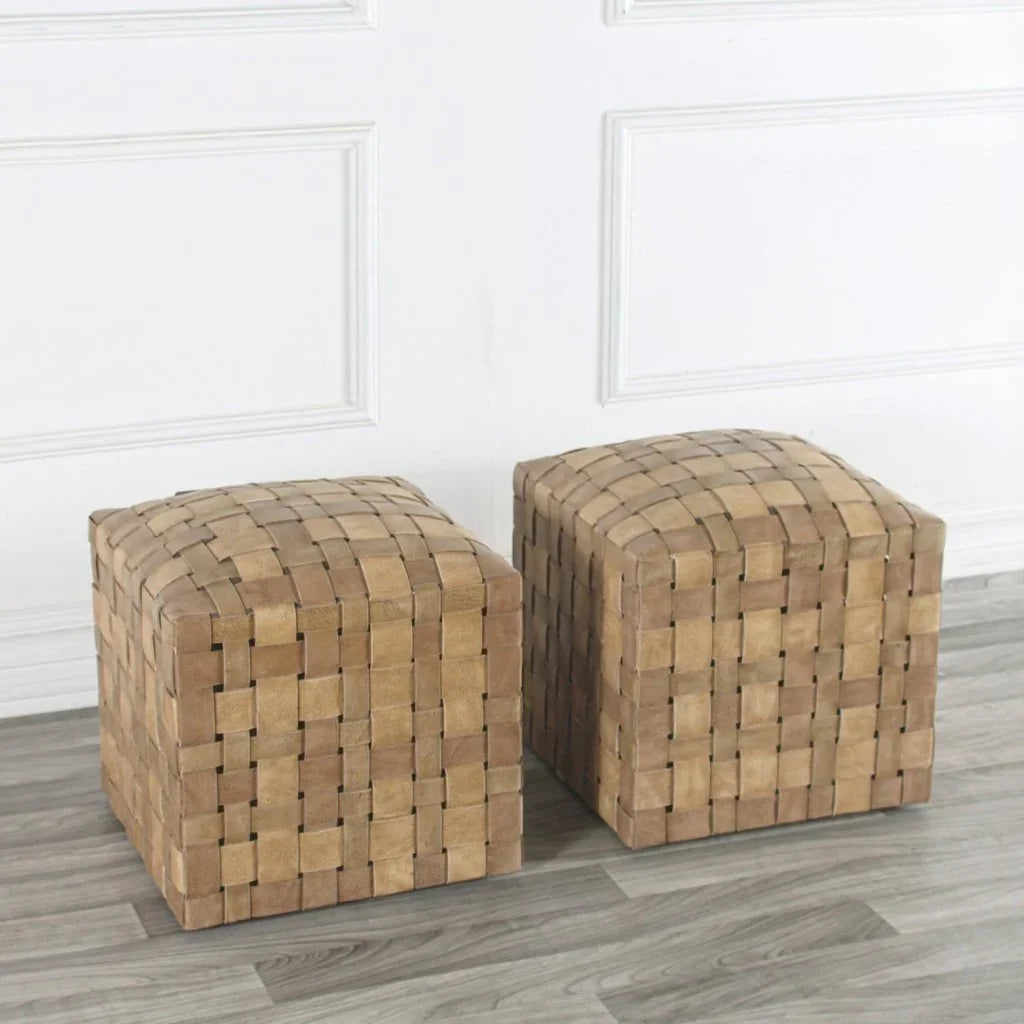 Soho Handcrafted Woven Leather Ottoman