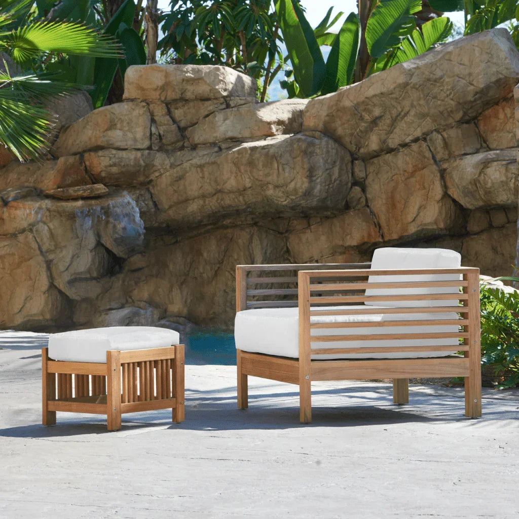 Soleil Teak Patio Lounge Set with Sunbrella Cushion 2PC