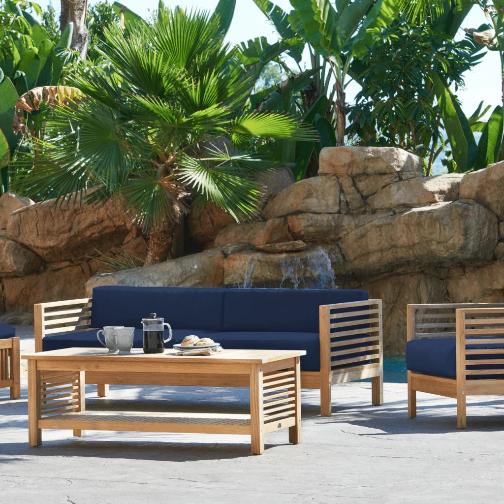 Summer Teak Patio Deep Sofa Set with Subrella Cushion 5PC