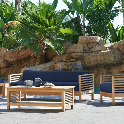 Summer Teak Patio Deep Sofa Set with Subrella Cushion 5PC