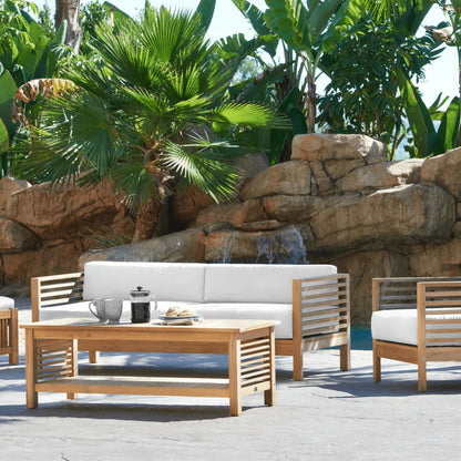 Summer Teak Patio Deep Sofa Set with Subrella Cushion 5PC