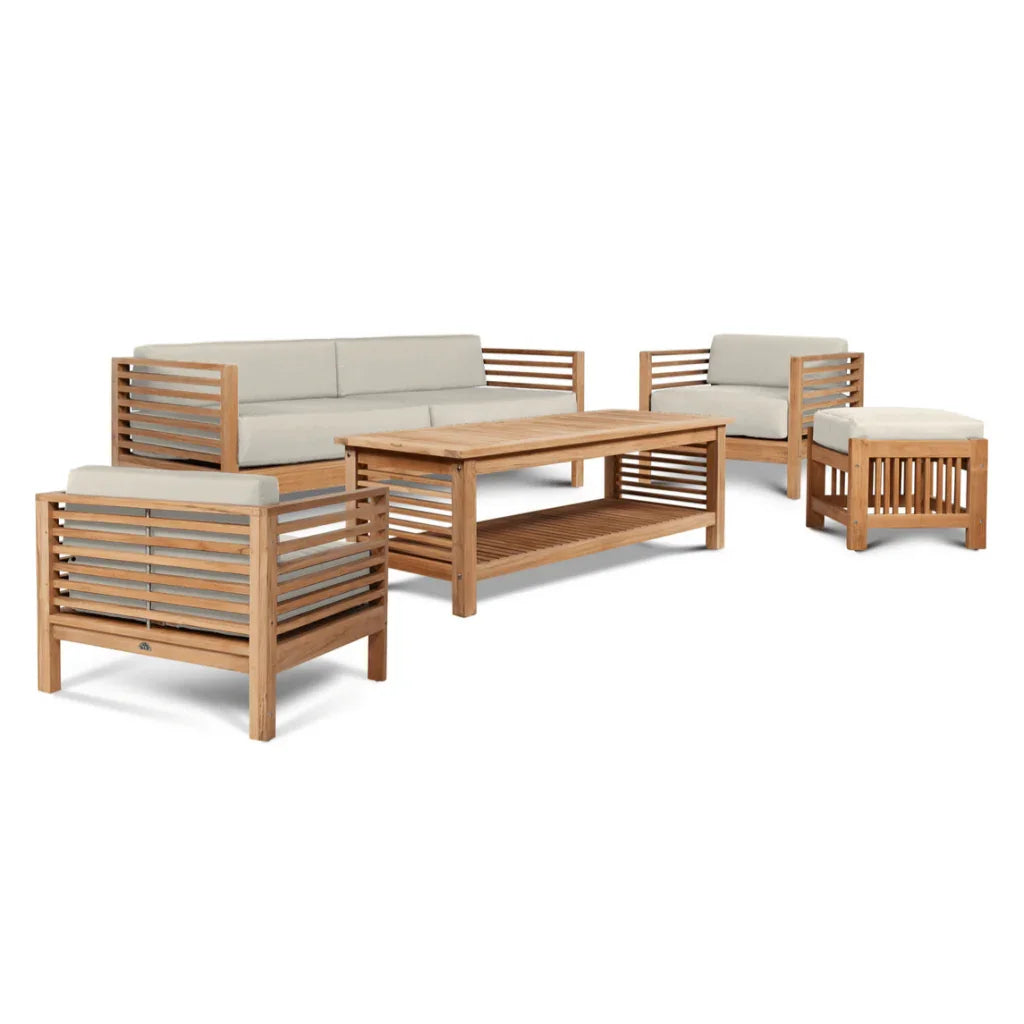 Summer Teak Patio Deep Sofa Set with Subrella Cushion 5PC