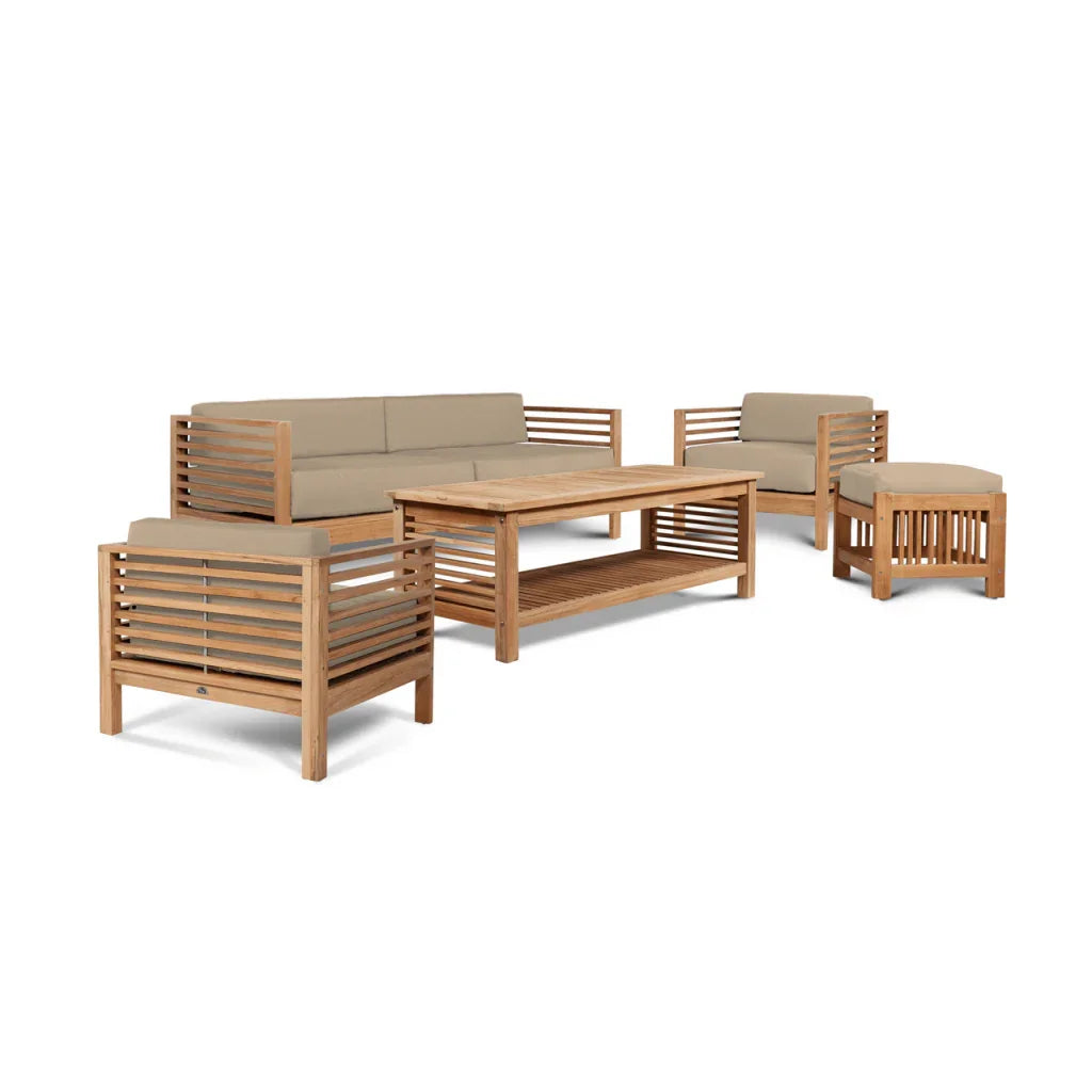 Summer Teak Patio Deep Sofa Set with Subrella Cushion 5PC
