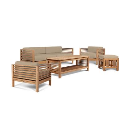 Summer Teak Patio Deep Sofa Set with Subrella Cushion 5PC
