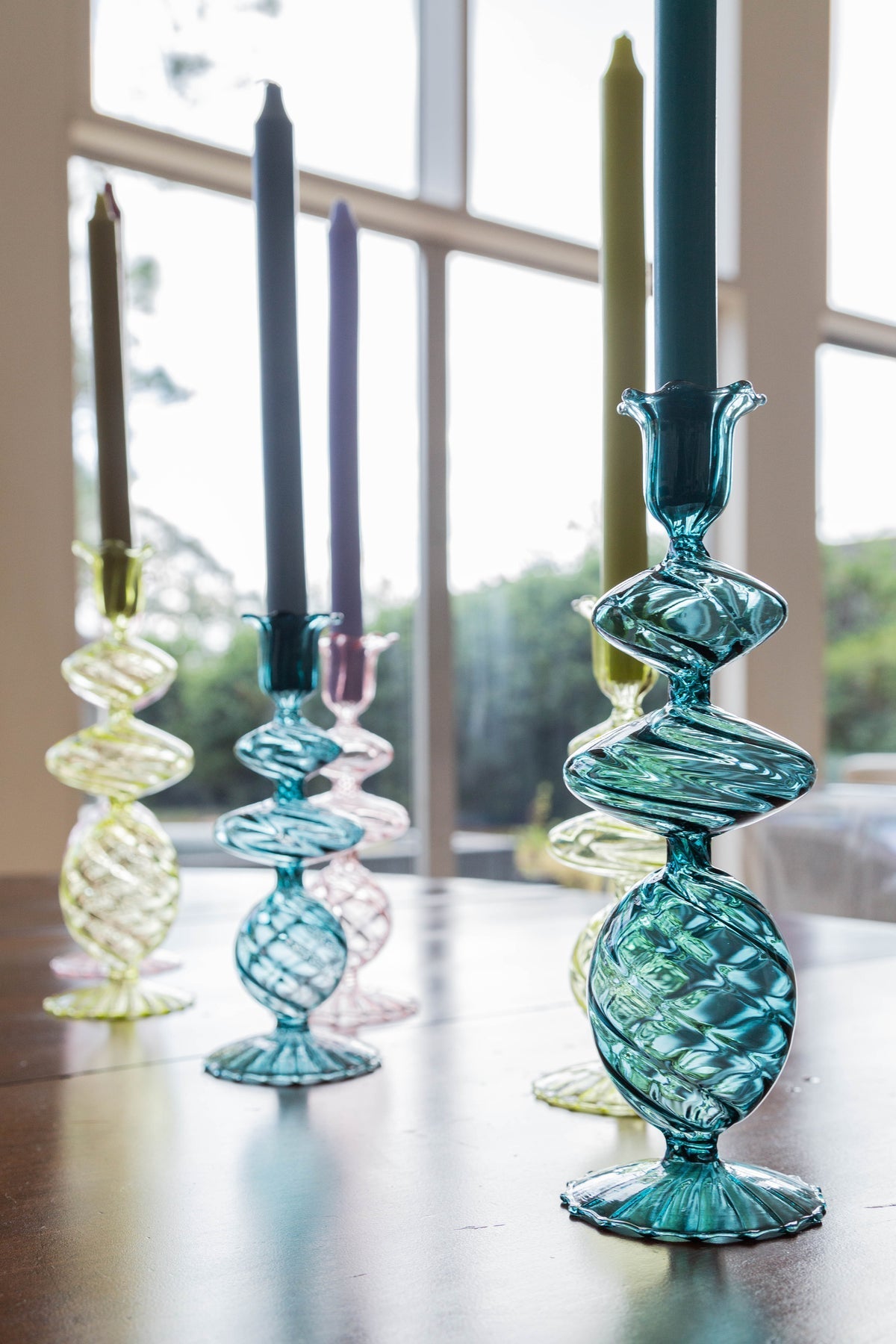 Swirl Design Glass Candlestick 2PC
