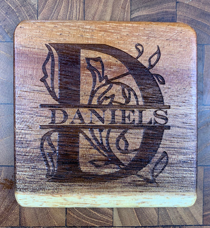 East Indian Walnut Custom Engraved Coaster Set of 4