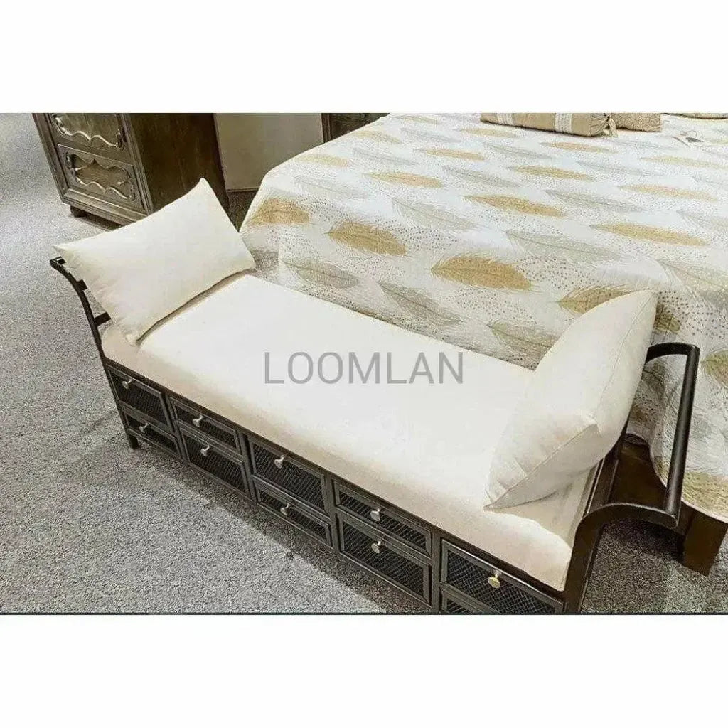 Tantha Fabric Bedroom Bench with Ten Drawers