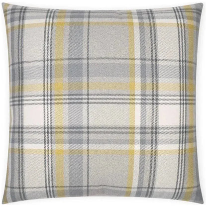 Tartan Plaid Check Yellow Grey Large Throw Pillow