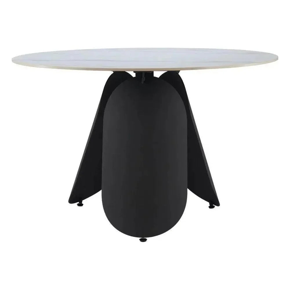 Toru Stone & Steel White Round Dining Table