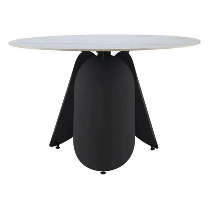 Toru Stone & Steel White Round Dining Table