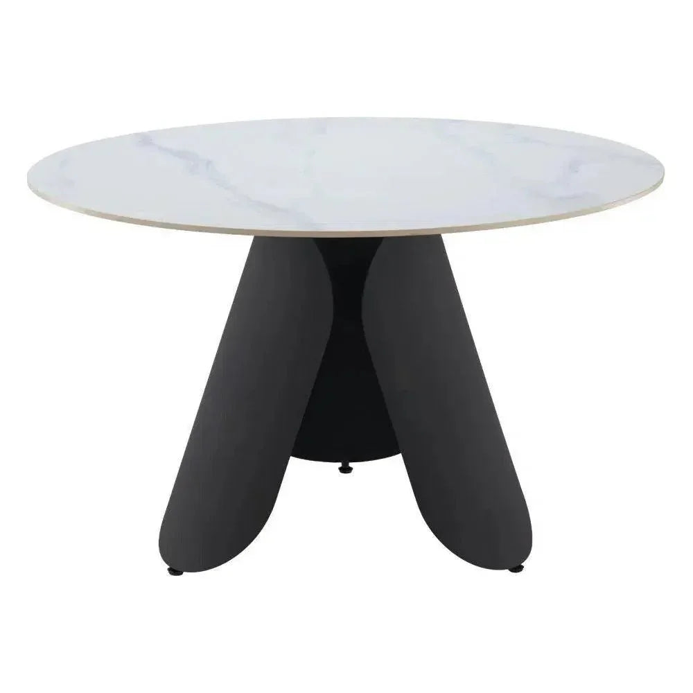 Toru Stone & Steel White Round Dining Table