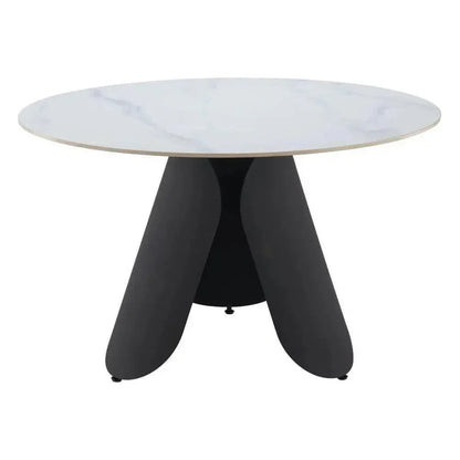 Toru Stone & Steel White Round Dining Table