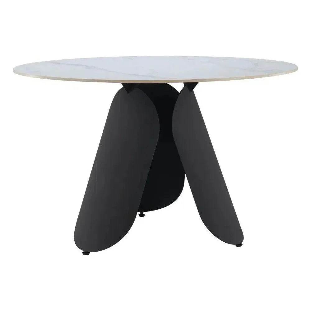 Toru Stone & Steel White Round Dining Table
