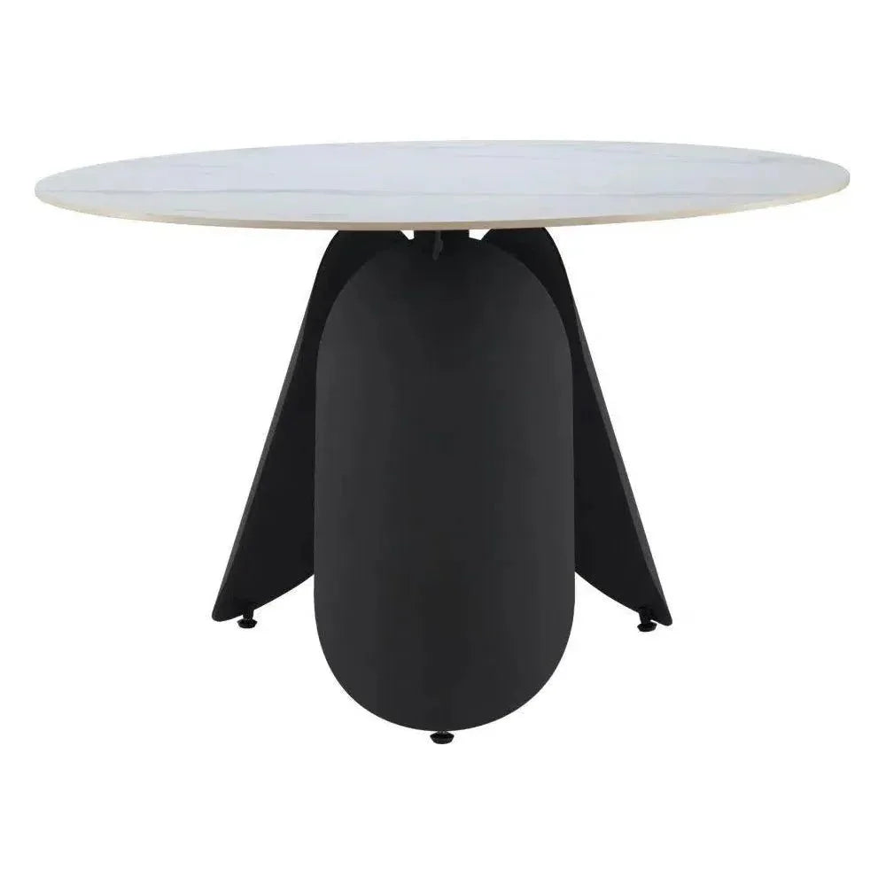 Toru Stone & Steel White Round Dining Table