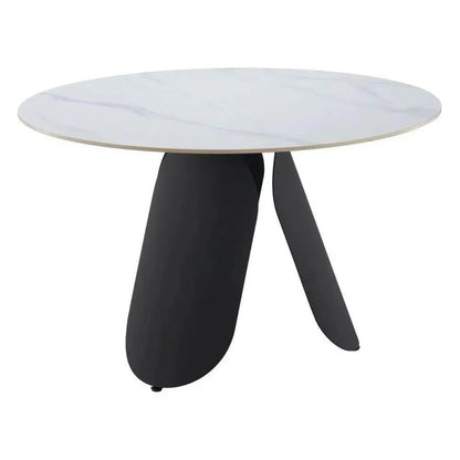 Toru Stone & Steel White Round Dining Table
