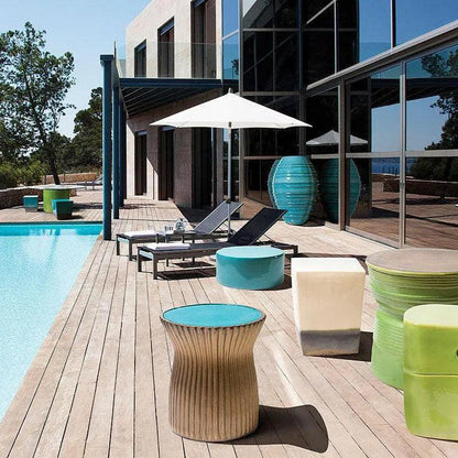 Two Glaze Square Cube Set of Two - Blue Outdoor Stools