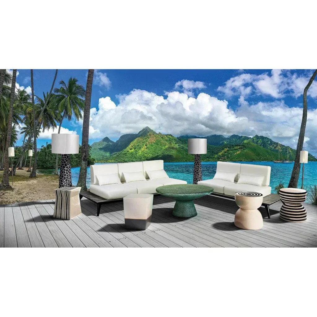 Two Glaze Square Cube Set of Two - Blue Outdoor Stools