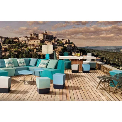 Two Glaze Square Cube Set of Two - Blue Outdoor Stools
