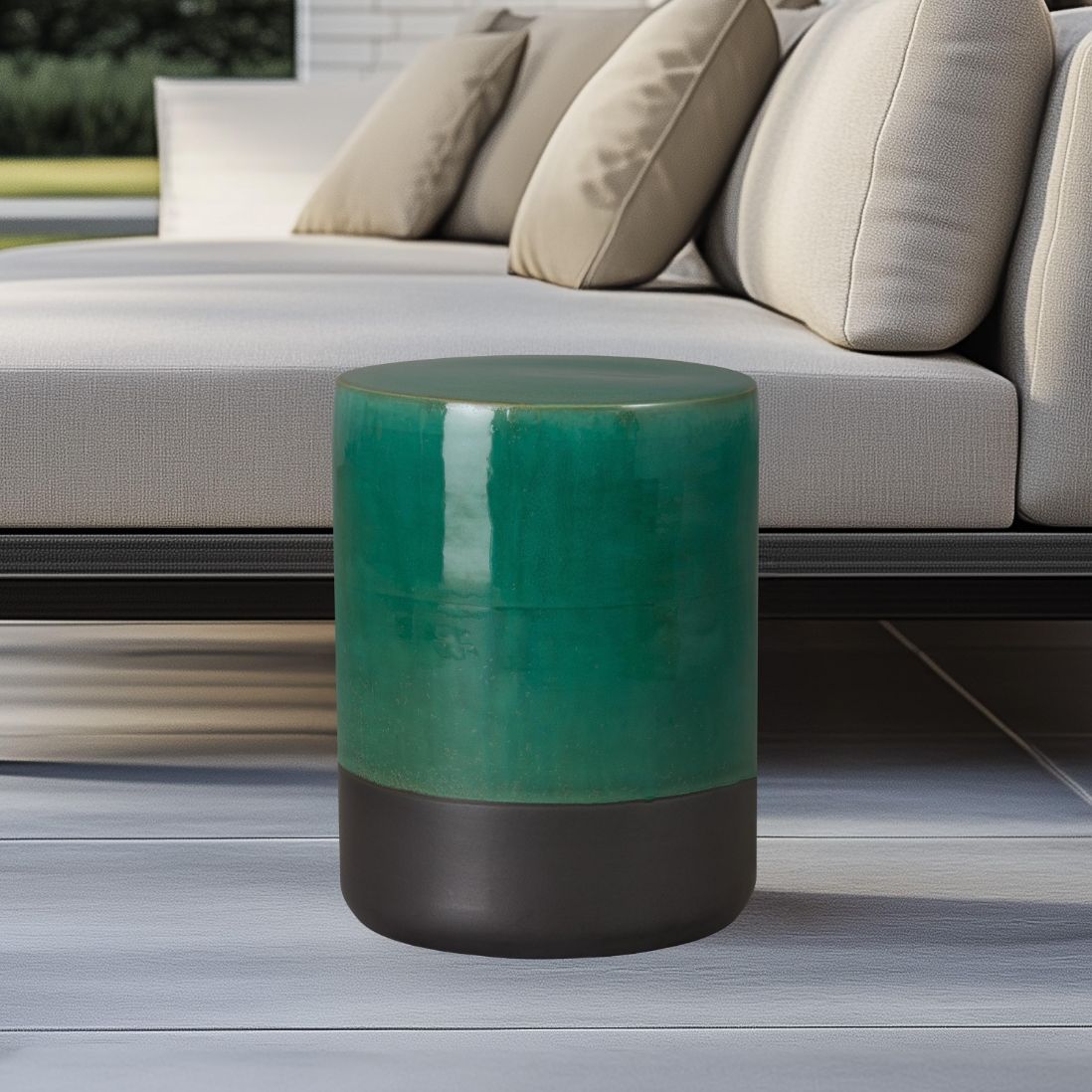 Two-Tone 14"Dia Ceramic Garden Stool