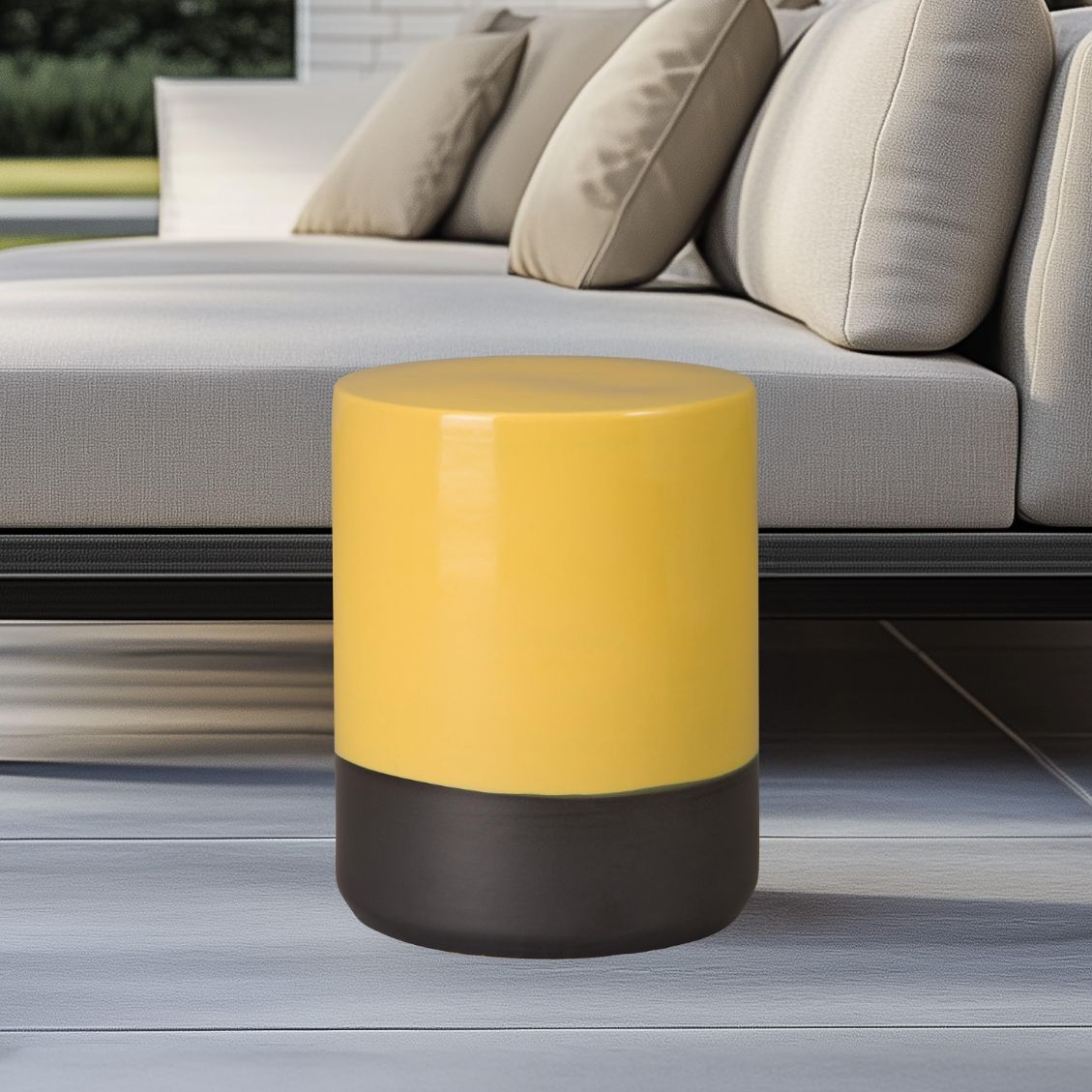 Two-Tone 14"Dia Ceramic Garden Stool