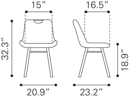 Tyler Brown Velvet Armless Dining Chair 2PC