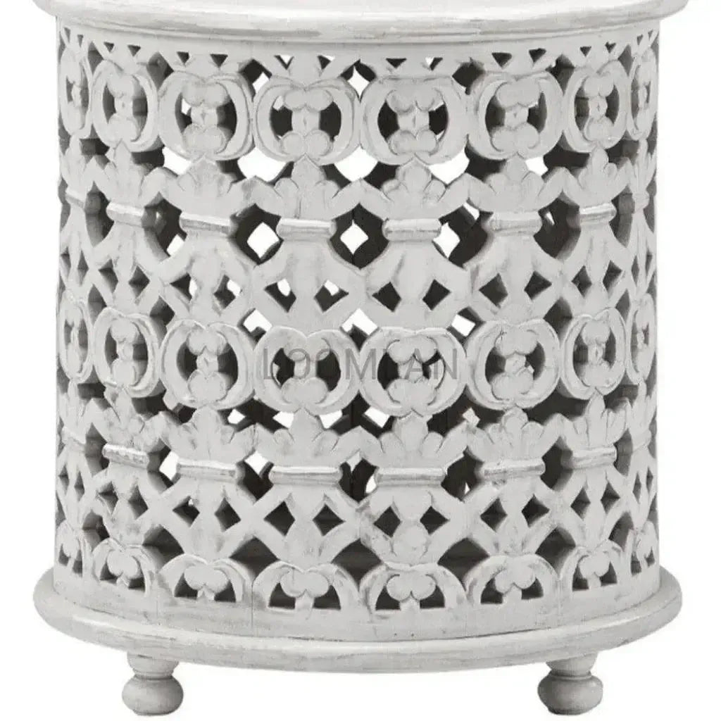 Tyrenna Hand Carved White Accent Table