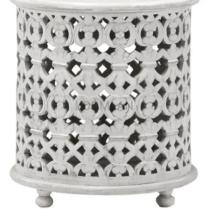Tyrenna Hand Carved White Accent Table