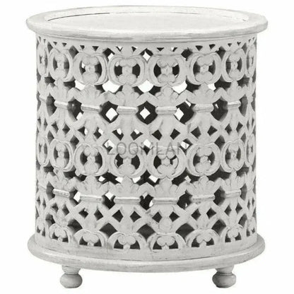 Tyrenna Hand Carved White Accent Table
