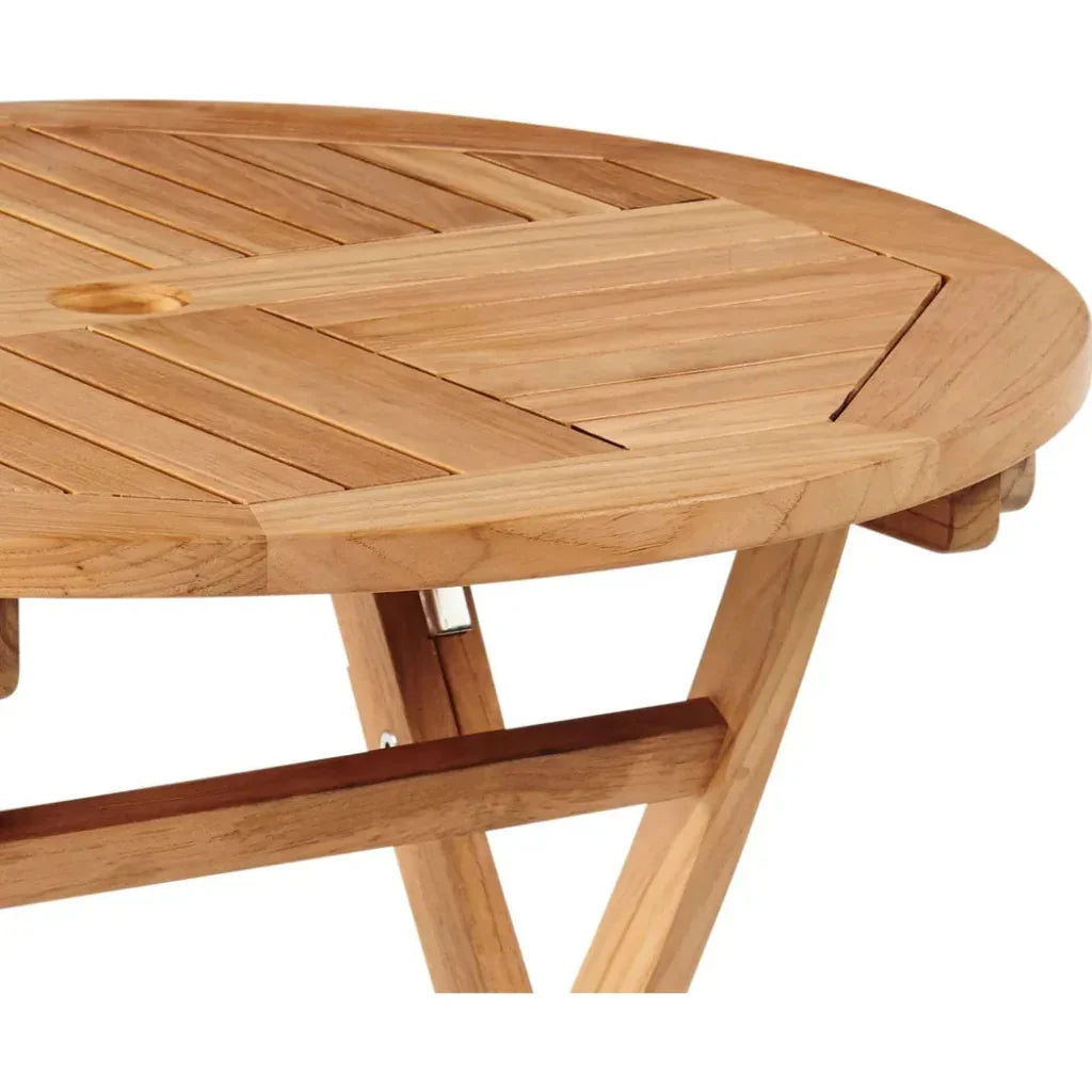 Valencia Round Teak Outdoor Folding Table Umbrella Hole