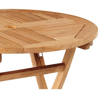 Valencia Round Teak Outdoor Folding Table Umbrella Hole