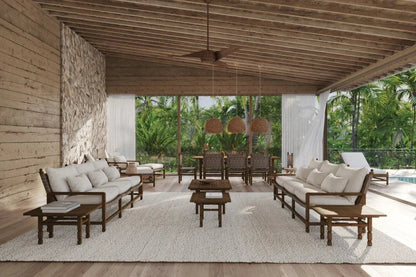 Vaterra Teak And Rattan Patio 3-Seat Sofa