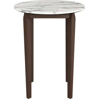 Vernon White Stone and Wood Round Bar Table