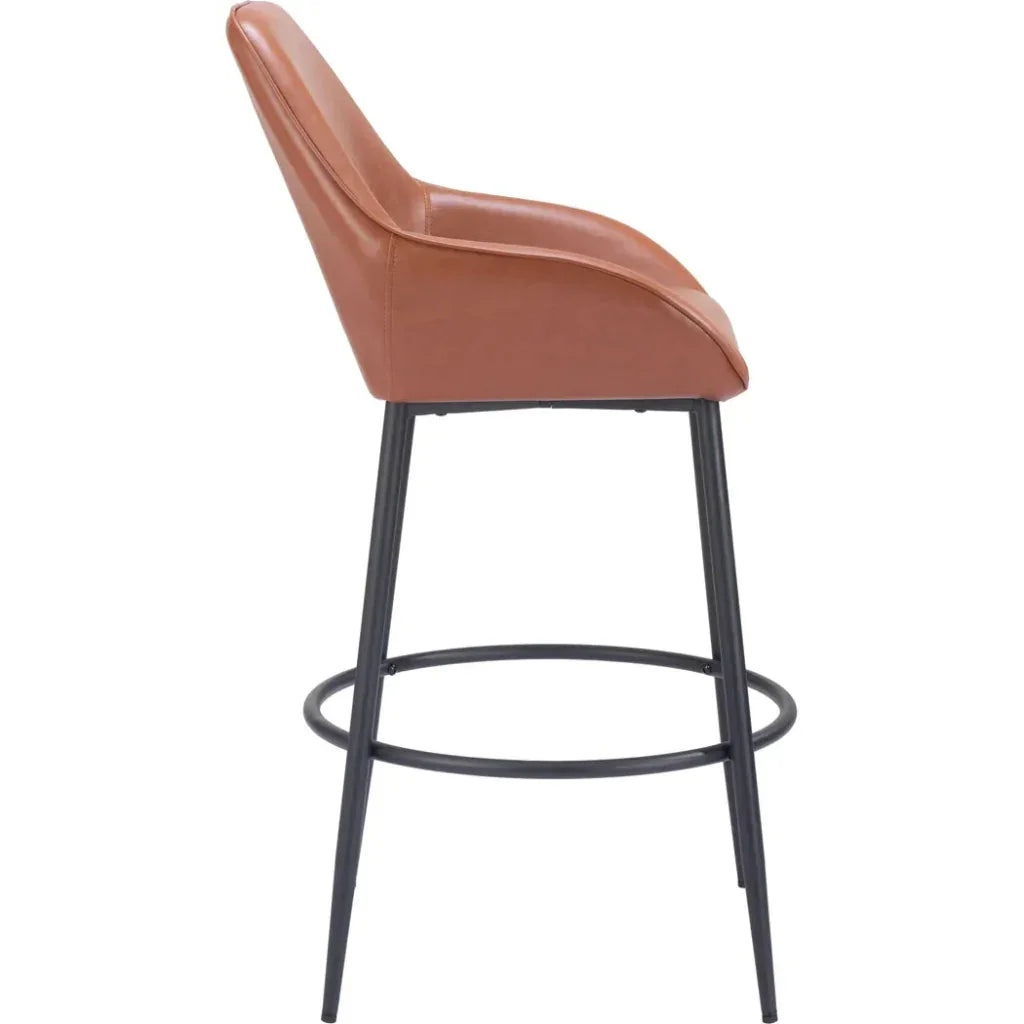Vila Brown Leather Barstool (Set of 2)