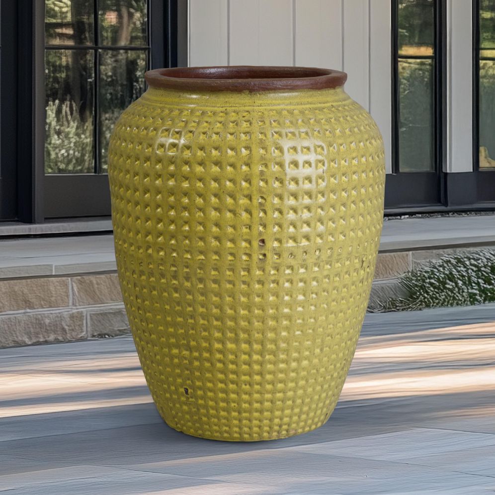 Waffle Yellow Ceramic Jar