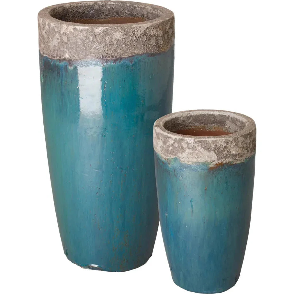 Weather Resistant Tall Round Ceramic Planter
