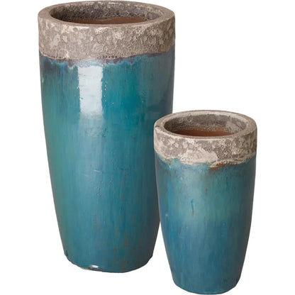 Weather Resistant Tall Round Ceramic Planter